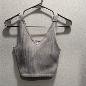 90 Degree By Reflex Ribbed V-Neck Cropped Tank - Light Gray